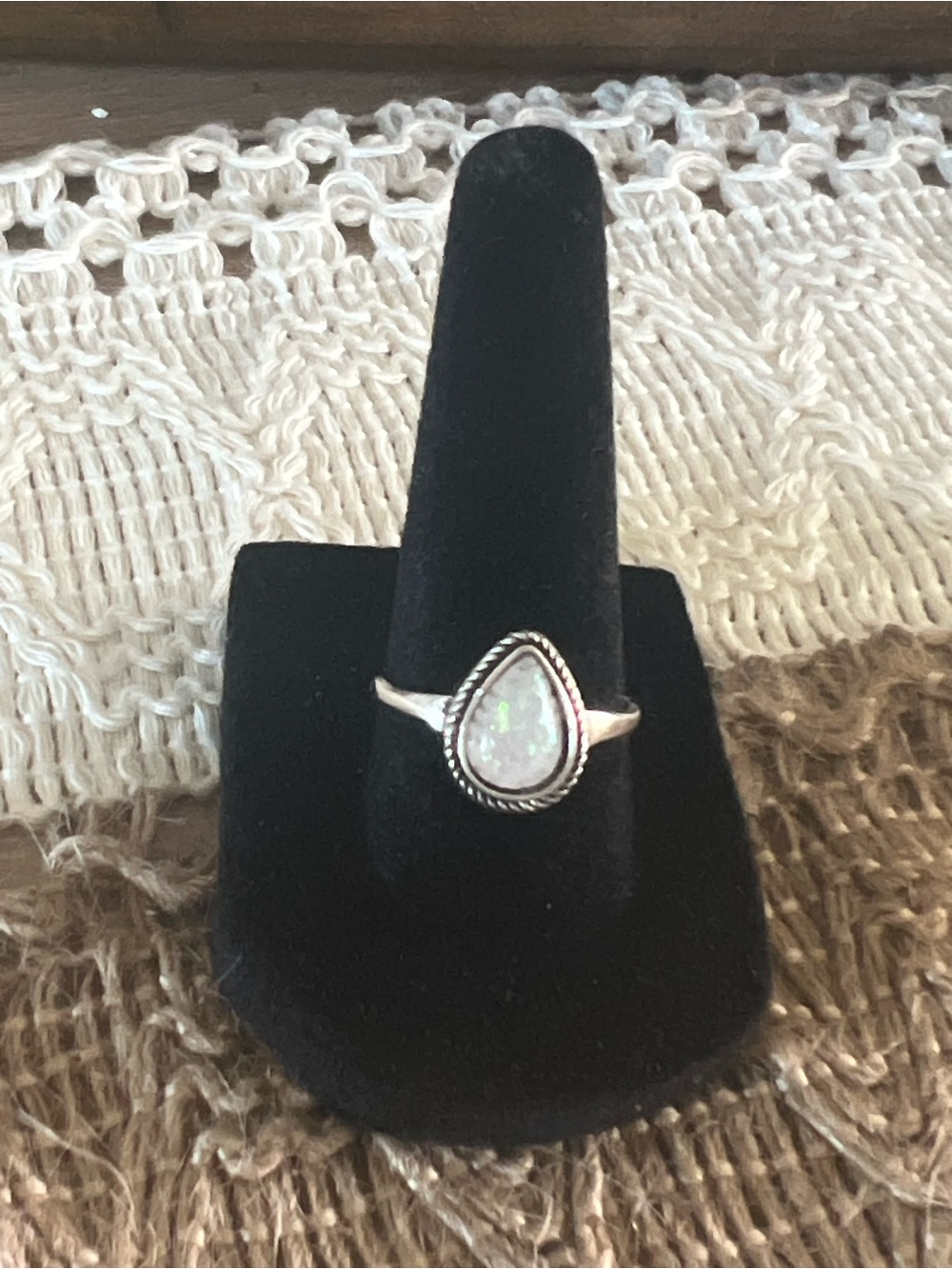 Teardrop Opal Ring - White Opalescent 30p2